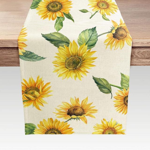 JAWO Yellow Sunflower Table Runner, Seasonal Spring Summer Flowers Holiday Kitchen Dining Table Decor for Kitchen Dining Room Coffee Table 13 x 72 Inches