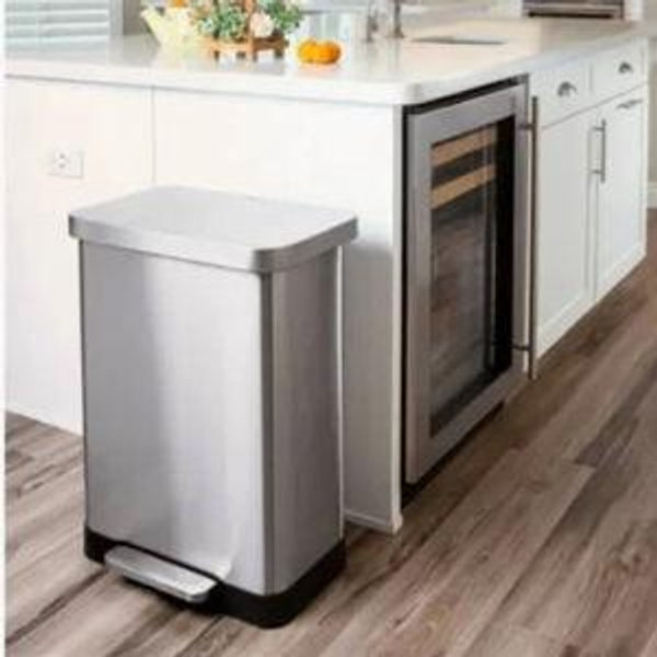 EKO Hudson Matte Stainless 75 Liter/20 Gallon Step Trash Can with Rear Trash Bag Storage Compartment