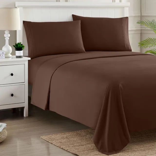 4 Piece Sheet Set, Ultra Soft 1800 Series Collection - Queen, Brown