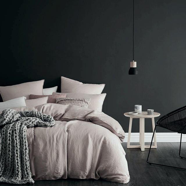 Eikei Washed Cotton Chambray Duvet Cover Solid Color Casual Modern Style Bedding Set Relaxed Soft Feel Natural Wrinkled Look (King, Pale Mauve)