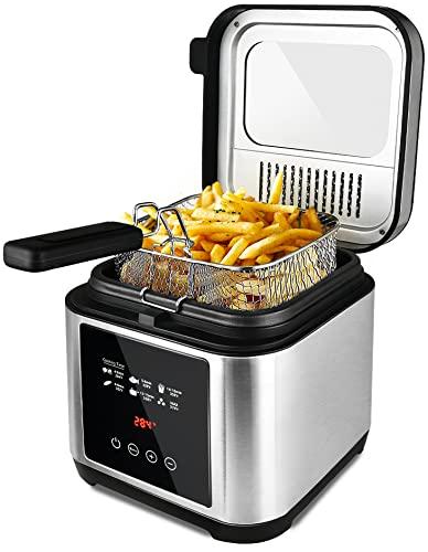 Deep Fryer, CUSIMAX Electric Fryer with Basket, Oil Thermostat, 2.5L/2.64QT Deep Fat Fryers with Timer, Removable Lid with View Window, Cool Touch Handle, Stainless Steel Fish Fryer with Drain Hook