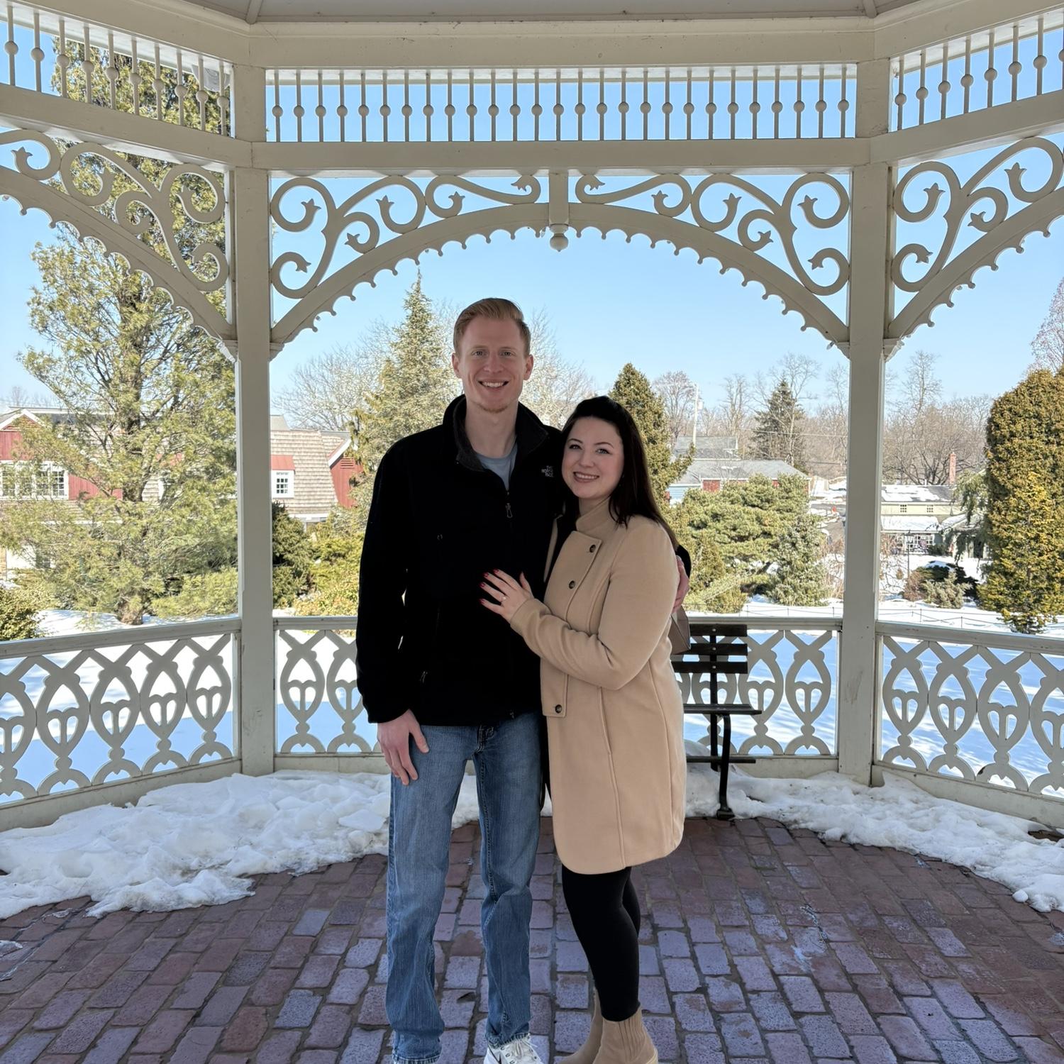 Our first Valentine's Day engaged! We went back to Peddlers Village to get a photo in the gazebo during the day for our save the dates!