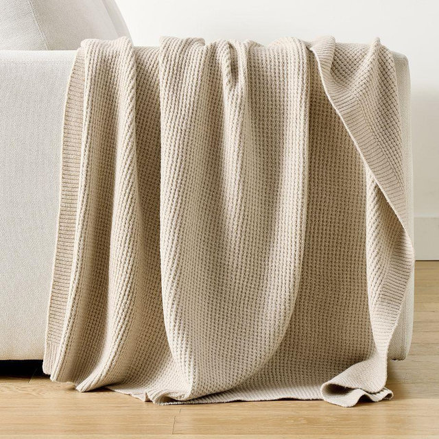 Renata Waffle Knit Throw, Oatmeal, 50" x 60"