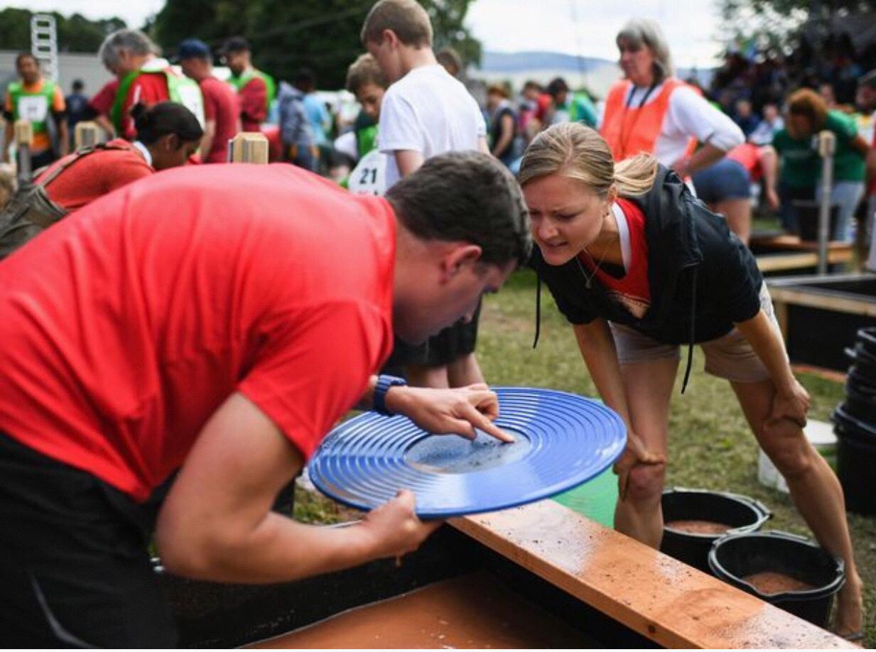Competing on a two person team at the World Gold Panning Championships in Moffat, Scotland. 8.2017