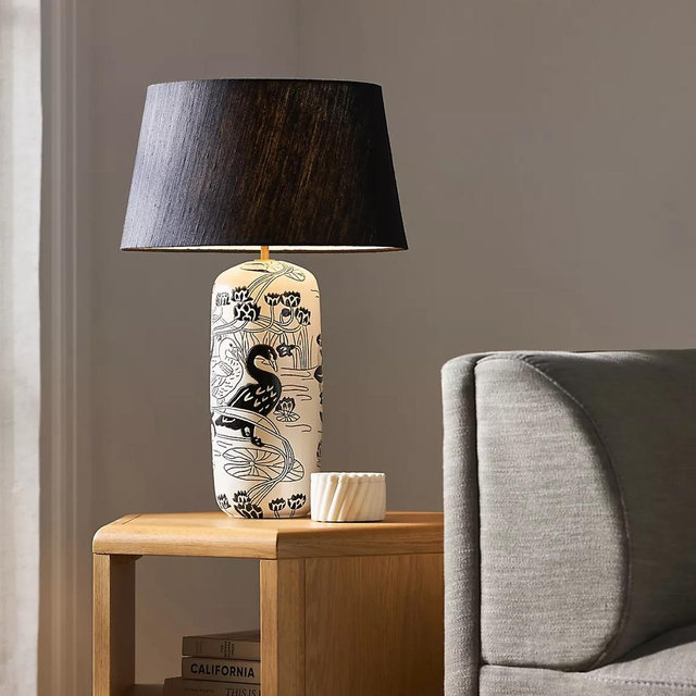 Anthropologie Black Swan Ceramic Table Lamp