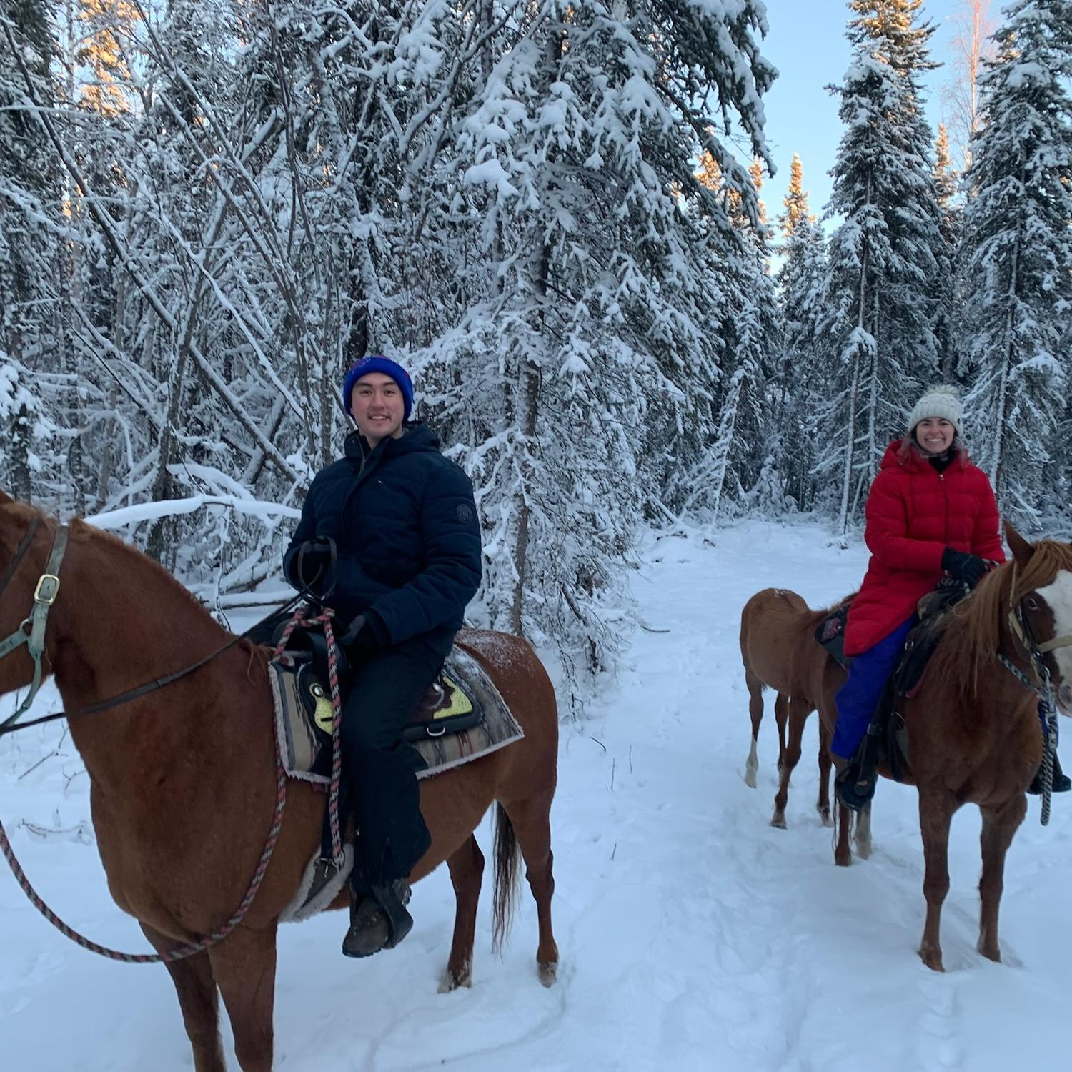 October 2024 - Alaskaaaaaaaaa! Snow pants were necessary for this horseback ride.