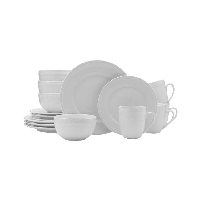Fitz and Floyd Everyday Whiteware Beaded 16 Piece Dinnerware Set, Service for 4