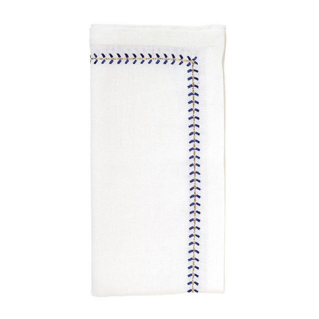 Herringbone Napkin in White, Cobalt & Metallic, Set of 4
