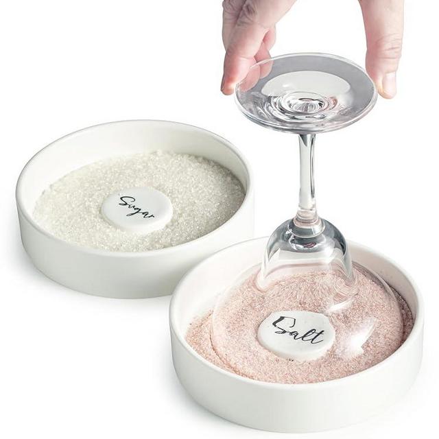 Zoeeker Margarita Salt Rimmer Set, Ceramic Bar Glass Rimmer for Margarita and Cocktail Bartender Tool Salt Box Spice Container Bar Decor for Home Set of 2, White