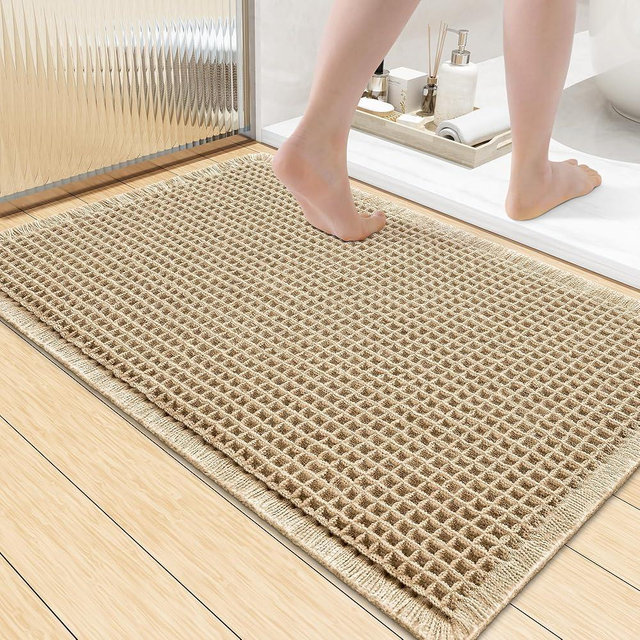 Smiry Waffle Bath Mat 36x24, Extra Soft Absorbent Bathroom Rugs, Non Slip Machine Washable Quick Dry Bath Rugs for Bathroom Floor, Tub, Shower, Home Decor Accessories, Brown