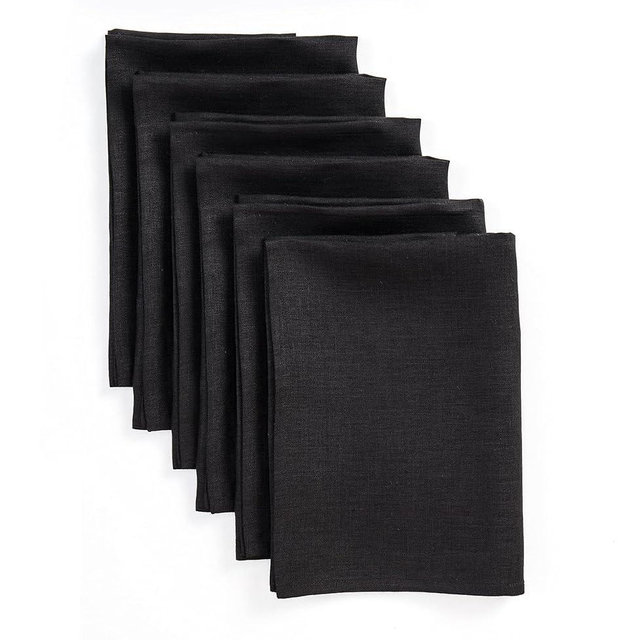 Solino Home Linen Black Dinner Napkins 20 x 20 Inch - 100% Pure Linen Fete Cloth Napkins Set of 6 for Spring, Mothers Day, Easter Decorations - Handcrafted and Machine Washable