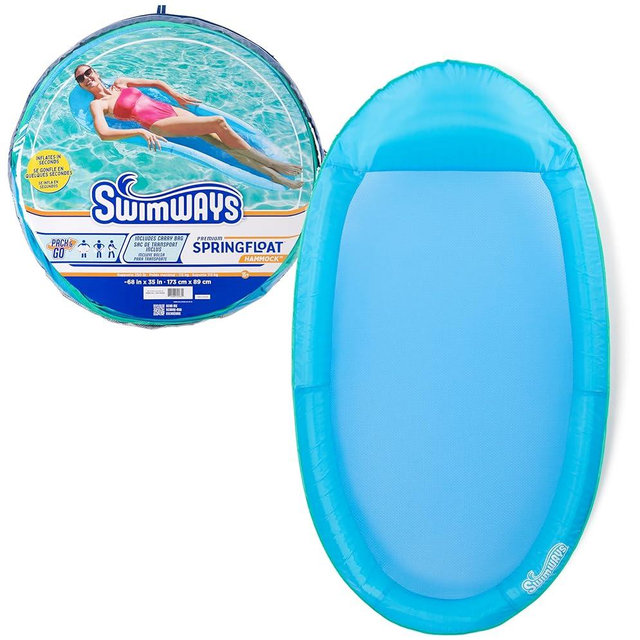 SwimWays Spring Float Premium Hammock Pool Lounger, Inflatable Pool Floats Adult with Fast Inflation for Ages 15 & Up, Sky Blue