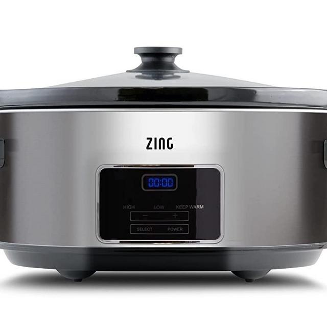 [New] ZingCook 6-Quart Digital Programmable Slow Cooker with Timer - Small Kitchen Appliance for Family Dinners - Serves 6+ People - Heat Settings: Keep Warm, Low and High