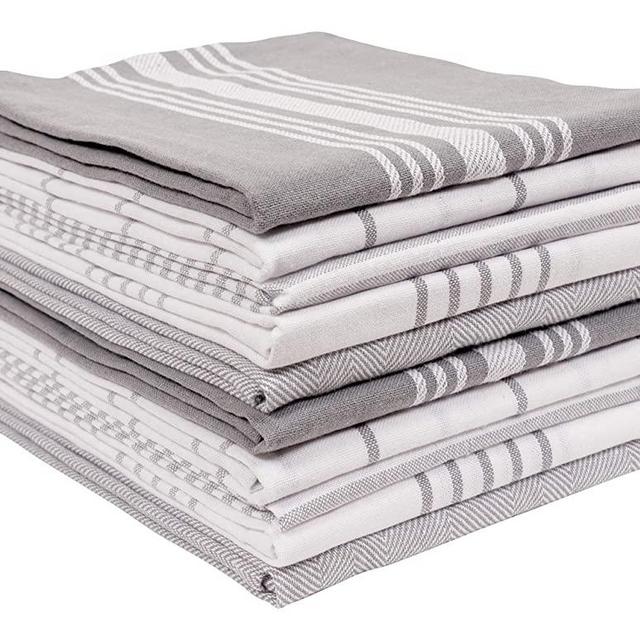 KAF Home Soho Kitchen Dish Towel Set of 10 | 18 x 28 Inch Tea Towels | Soft and Absorbent Mixed Set of Flat Towels (Gray)