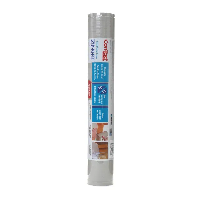 Con-Tact 18"x4ft Zip-N-Fit Cool Gray Shelf Liner: Non-Adhesive, Grid Lines, Solid Pattern, Spot Clean, Wire Shelf Use