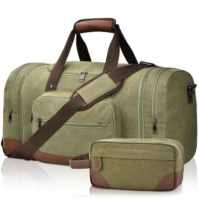Litvyak Duffle Bag for Travel, Canvas Travel Duffel Bags Overnight Weekend Gym Carry On Luggage Bag for Men & Women(Army Green+Toiletry Bag)