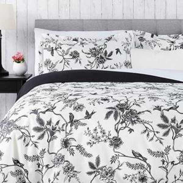 Chanasya Premium French Toile Cover Set - Duvet Cover (104” x 90”) & 2 Pillow Shams (20” x 36”) - 3-Piece Set, King Size, White Charcoal