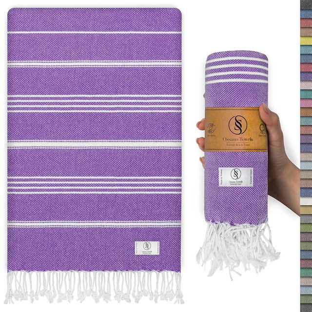 Ossano Turkish Beach Towel Soft & Fast Dry Oversized (39" x 71") - Quick Dry, Versatile and Functional as Yoga Mat, Picnic, Camping Blanket, Travel Blanket, Bath Towel - Lilac