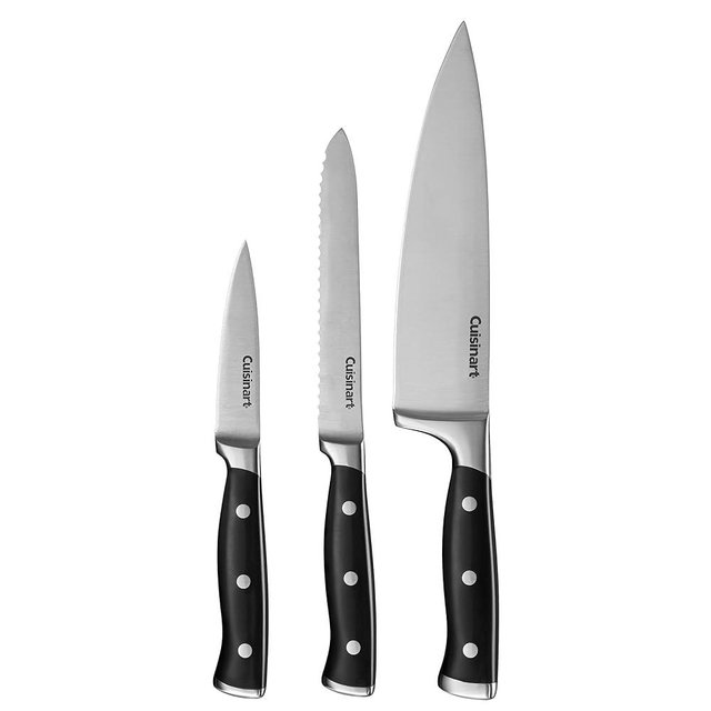 Cuisinart Classic Forged High-Carbon Stainless Steel full-tang Triple Rivet Knife Set (3-Piece Chef Set) 8-Inch Chef's, 5.5-Inch Utility and 3.5-Inch Paring With Matching Blade Cover Shealths