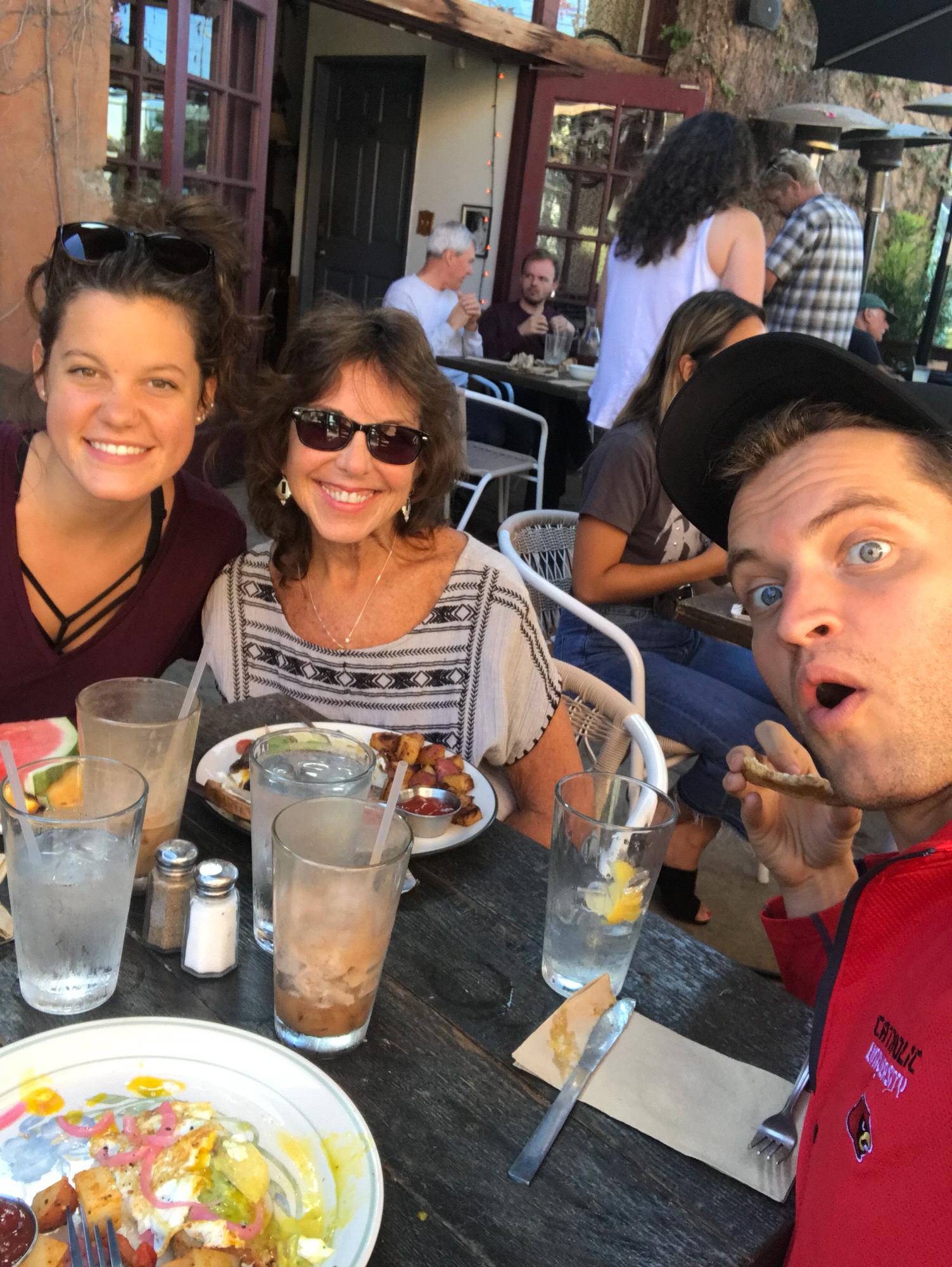 Patrick and Faith eating breakfast with mrs. Chris Yellin, their friend’s mom. She’s awesome!