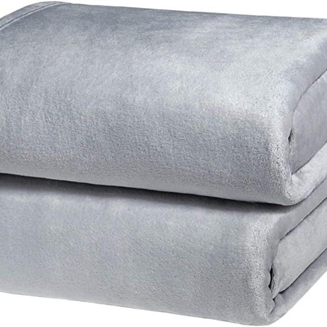 Bedsure Flannel Fleece Blanket Queen Size (90"x90"), Light Grey - Lightweight Blanket for Sofa, Couch, Bed, Camping, Travel - Super Soft Cozy Microfiber Blanket
