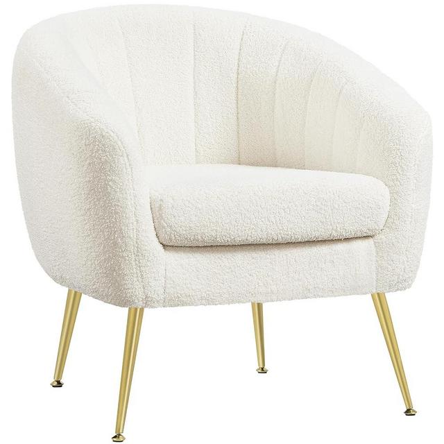 Yaheetech Sherpa Fabric Accent Chair, Modern Cozy Vanity Chair with Gold Metal Legs, Boucle Fabric Armchair with Removable Seat Cushion for Living Room Bedroom Office Guest Room, Ivory