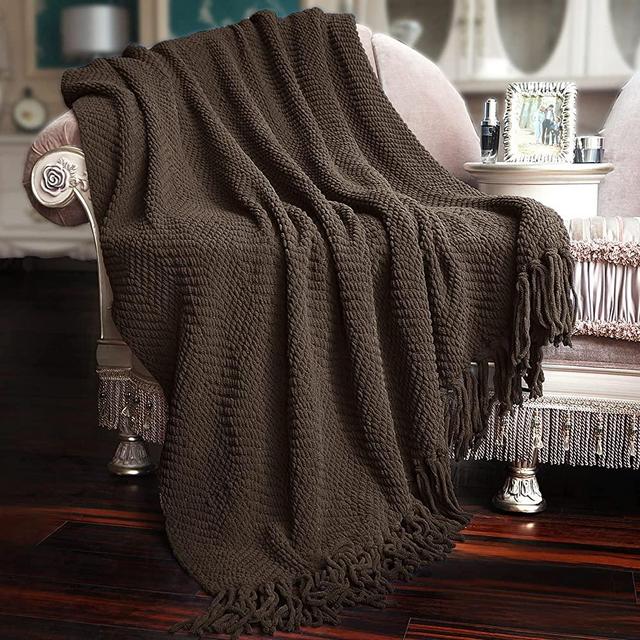 Home Soft Things Brown Throw Blanket Knitted Tweed Throw 60'' x 80'', Seal Brown, Super Soft Cozy Warm Comfortable Breathable Throw for Living Room Chair Couch Bed Sofa Bedroom Home Décor