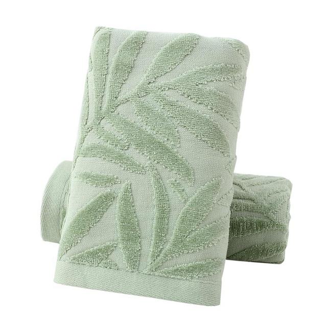 Pidada Hand Towels Set of 2 Leaf Pattern 100% Cotton Absorbent Soft Decorative Towel for Bathroom (Green)