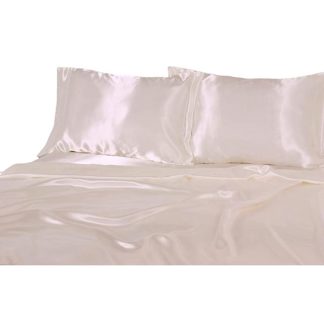 Luxury Satin 100% Polyester Woven Sheet Set King Ivory