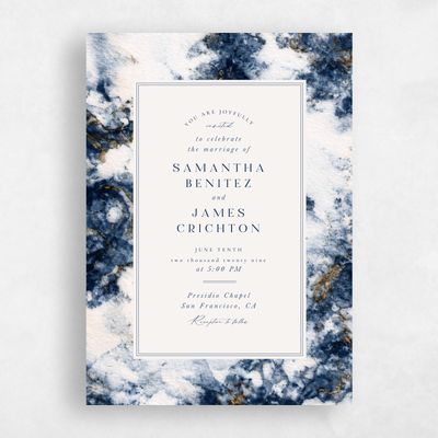 Blue Wedding Invitation - Carrara Portrait
