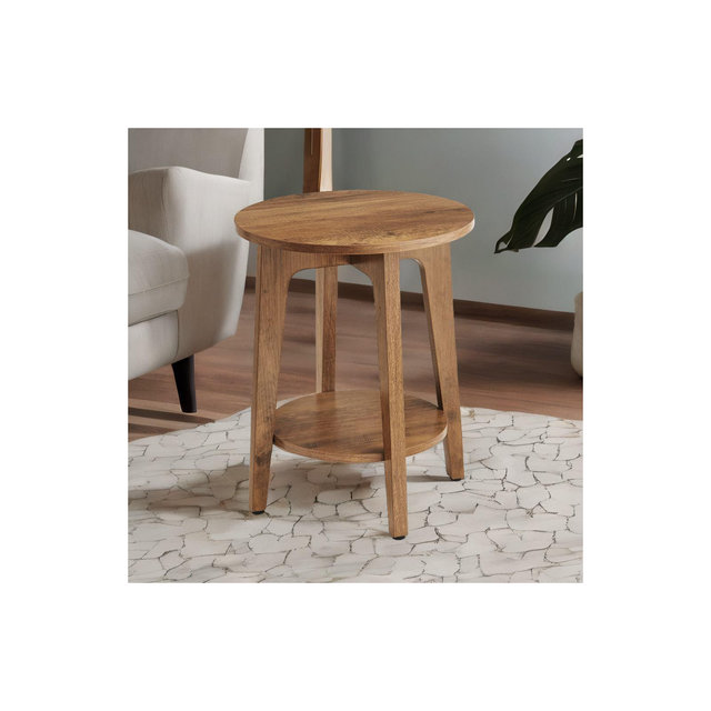 Round End Table Farmhouse Small Side Table Living Room Corner Table Drink Table Rustic Walnut