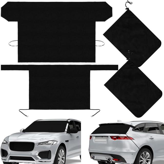 4 Pieces Rear Window Snow Cover and Windshield Cover Mirror Cover Sets, Car Windshield Cover for Ice and Snow, Back Window Frost Cover Offers Complete Protection from Snow