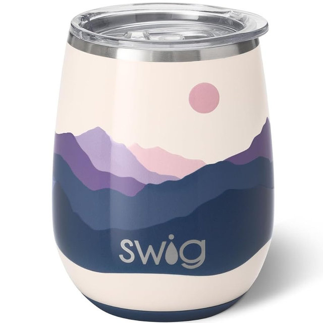 Swig Life 14oz Stemless Wine Cup, Insulated Wine Tumbler with Lid, Stainless Steel Travel Tumbler (Moon Shine)