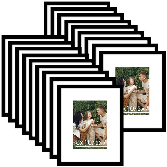 JCJMY 18 Packs 8x10 Picture Frames, Display 5x7 with Mat or 8x10 Without Mat, Gallery Wall Frame Set, 8 by 10 Frames Bulk Set of 18 Collage Wall Decor Photo Frames Set for Wall and Tabletop, Black