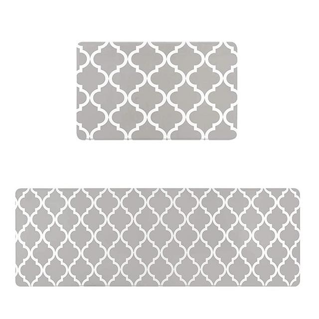 Homcomoda Kitchen Mat Sets 2 Piece Cushioned Anti Fatigue Kitchen Rugs and Mats Waterproof Heavy Duty PVC Comfort Foam Standing Mats for Kitchen Home Sink Laundry Office-17”x28”+17”x47”