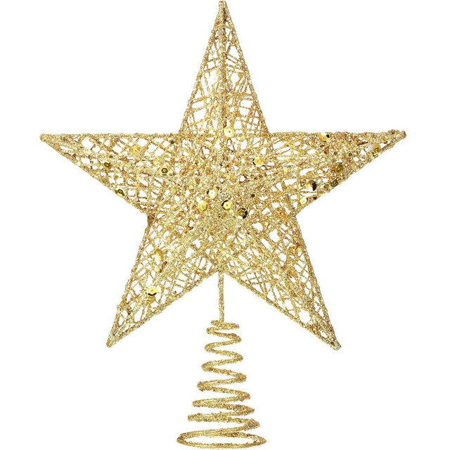 10 Inches Christmas Tree Star Topper Xmas Tree Topper Star Christmas Decoration Glittered Tree-top Star (Gold)
