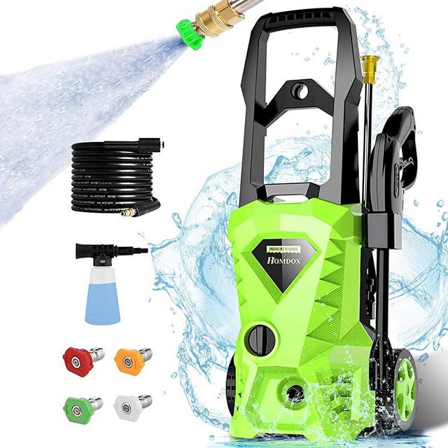 Homdox 2500PSI Electric Pressure Washer 1.6GPM Power Washer High Pressure Cleaner Machine with 4 Nozzles Foam Cannon,Best for Cleaning Homes, Cars, Driveways, Patios (Green)