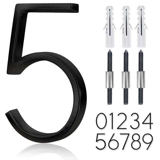 5" Stainless Steel Floating House Number, Metal Modern House Numbers, Mailbox Decor Number with Nail Kit, Coated Black, 911 Visibility Signage (5)