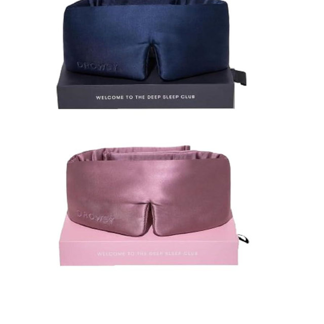 DROWSY Silk Sleep Mask Set - Face-Hugging, Padded Silk Cocoon for Luxury Sleep in Total Darkness - Eye Masks for Sleeping & Travel, 100% Pure Mulberry Silk, Adjustable - Blue & Rose (Set of 2)