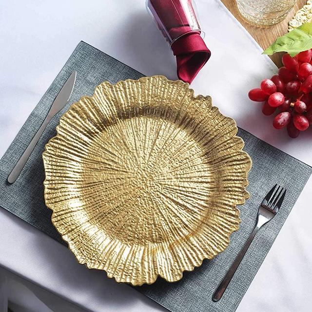 Efavormart 6 Pack 13" Round Gold Acrylic Reef Charger Plates Ruffled Rim Dinner Charger Plates For Weddings Events