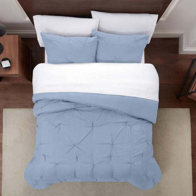 3pc King Simply Clean Pleated Comforter Set Light Blue - Serta