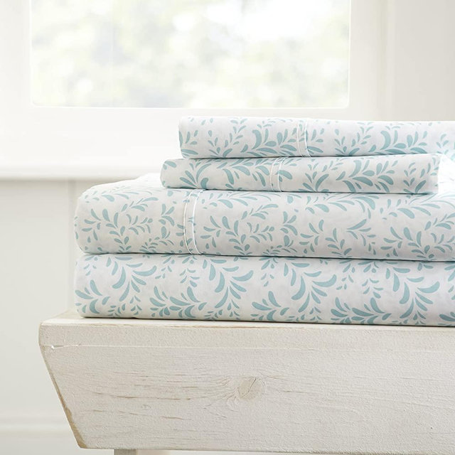 Linen Market 4 Piece Sheet Set Patterned, Queen, Burst of Vines Light Blue