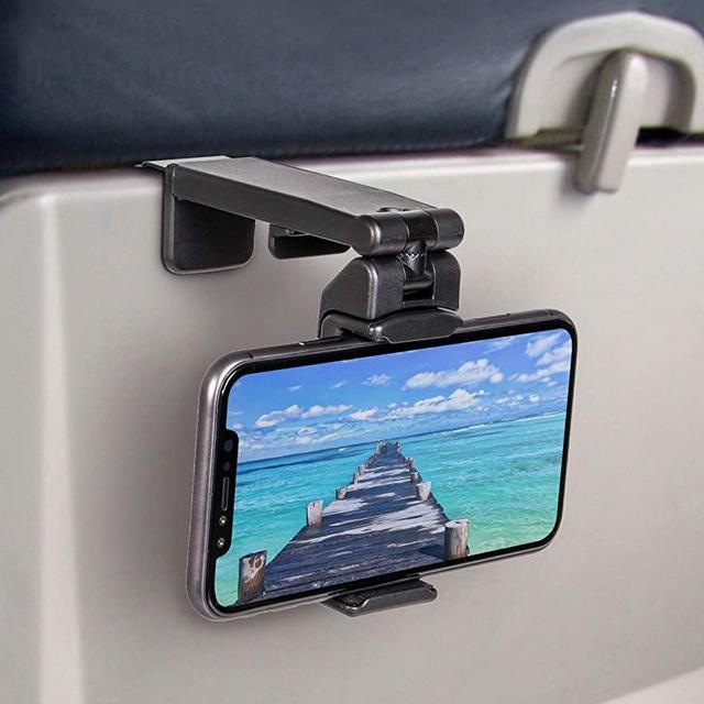 Universal Airplane in Flight Phone Mount. Handsfree Phone Holder for Desk with Multi-Directional Dual 360 Degree Rotation. Pocket Size Travel Essential Accessory for Flying. US Patent: US10,272,847 B1