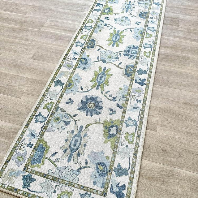 Green Oushak Rug, Vintage Turkish Eclectic Floral Pastel Large Oversized Area Rugs for Living Room Dining Bedroom Kitchen Bathroom (55 CGRN, 2'5" x 6'6)