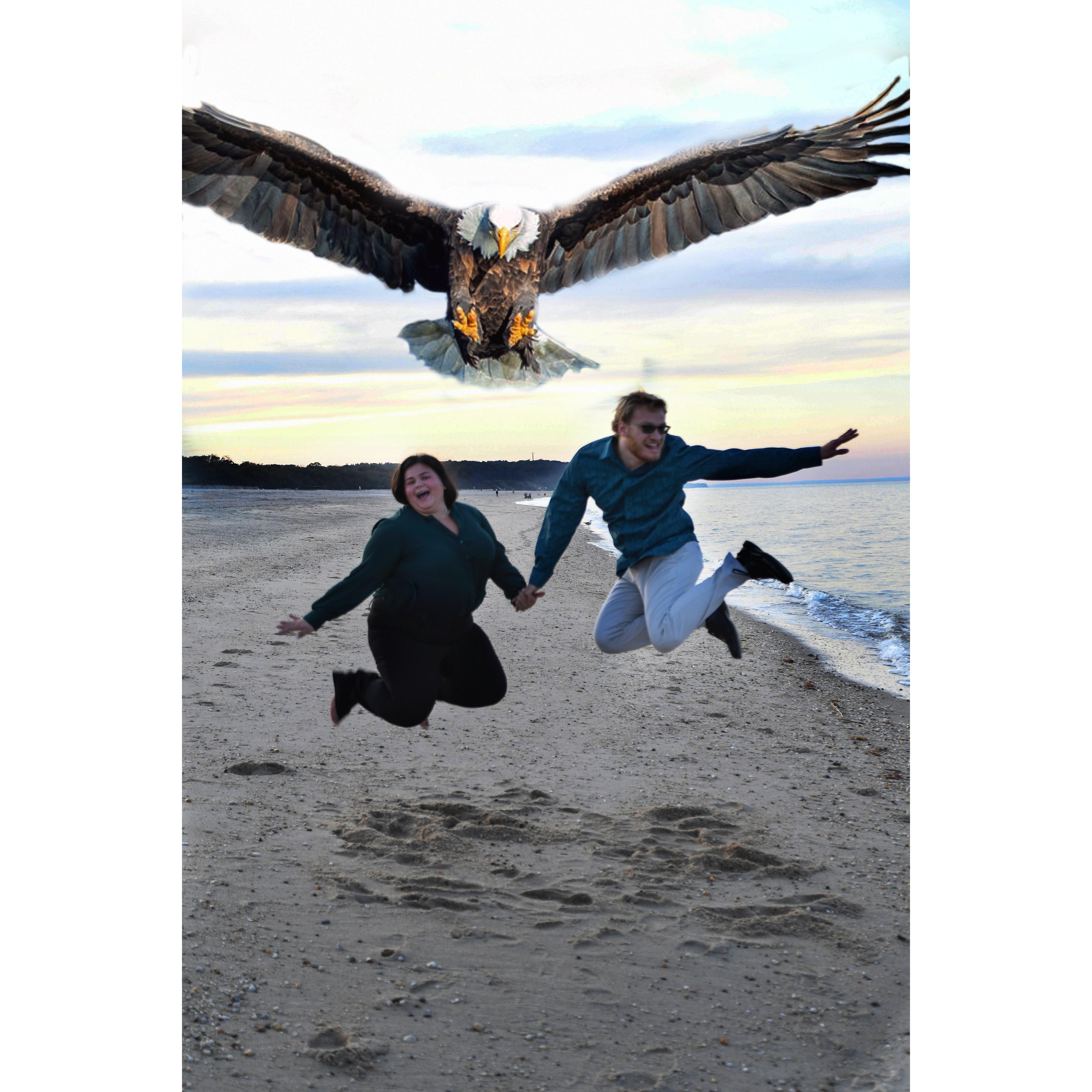 We almost got attacked by a giant eagle while taking our engagement photos.