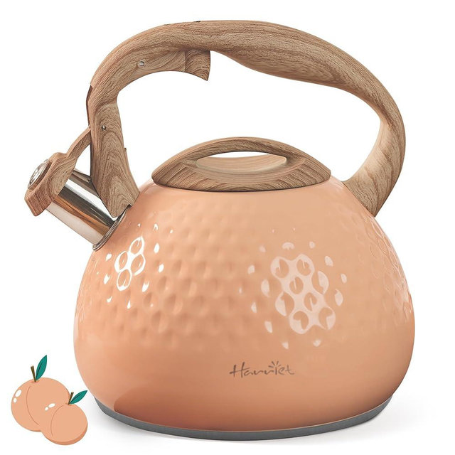 harriet Tea Kettle, Tea Pot for Stovetop, 2.5QT Whistling Kettle with 5-Layers bottom, Food Grade Stainless Steel Kettles with Hot-Resistant Handle Gas Electric Applicable, Peach