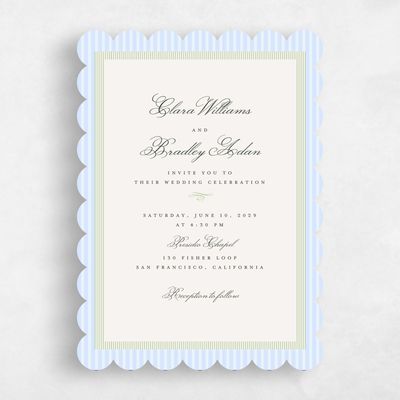 Blue Scalloped Wedding Invitation - Dinard Portrait