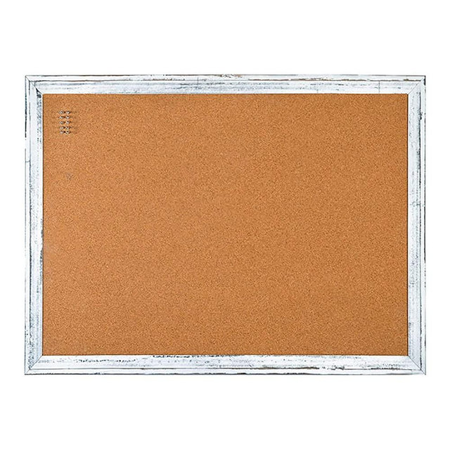 QUEENLINK Corkboard Bulletin Board, 36 x 24 Inches,Notice Pin Board for Wall Office Kitchen,Vintage Finish Frame,10 Push Pins Included,White Frame