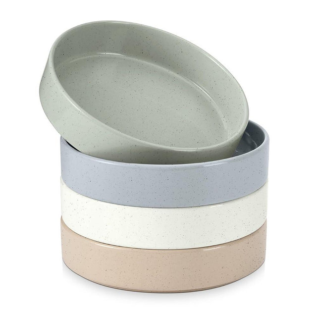 E-far Pasta Bowls Set of 4, 35oz Ceramic Large Salad Bowl Plates for Serving Soup Dinner, Shallow Stoneware Pasta Plate, Microwave & Dishwasher Safe, Speckled Multicolor