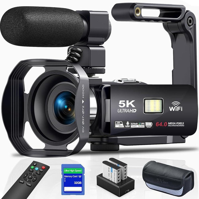 LOENTIR Video Camera Camcorder, 5K 64MP IR Night Vision Vlogging Camera 18X Zoom WiFi Digital Camera for YouTube 3.0'' Touch Screen Recorder Camera with 32GB SD Card, Microphone, 2.4G Remote Control